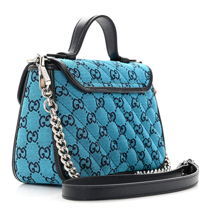 Gucci Monogram Multicolor Matelasse Diagonal Mini GG Marmont Top Handle Shoulder Bag Light Blue 3 of 12