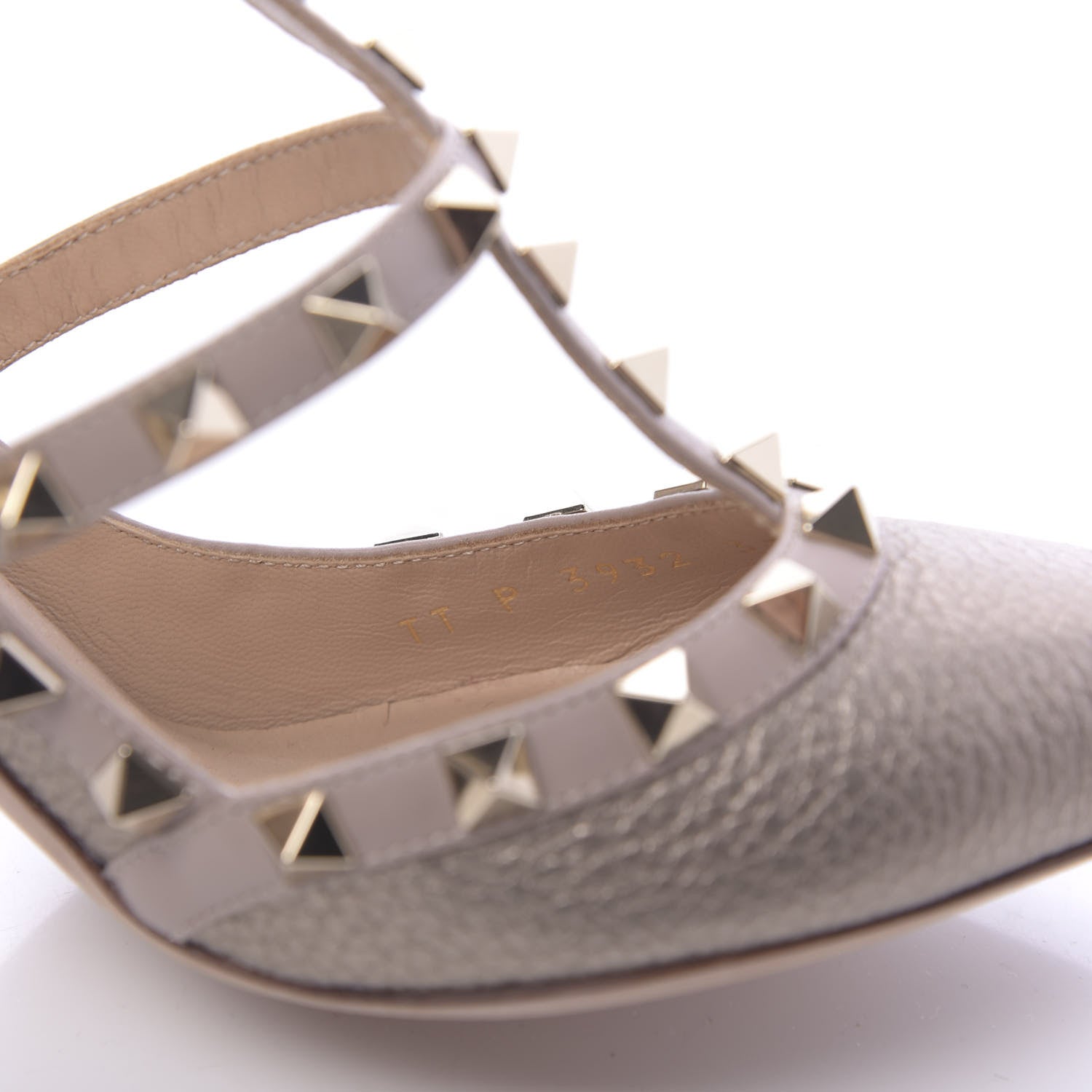 Valentino Garavani Metallic Pebbled Calfskin Rockstud Ankle Strap 100mm Pumps 37 Sasso Poudre 8 of 9