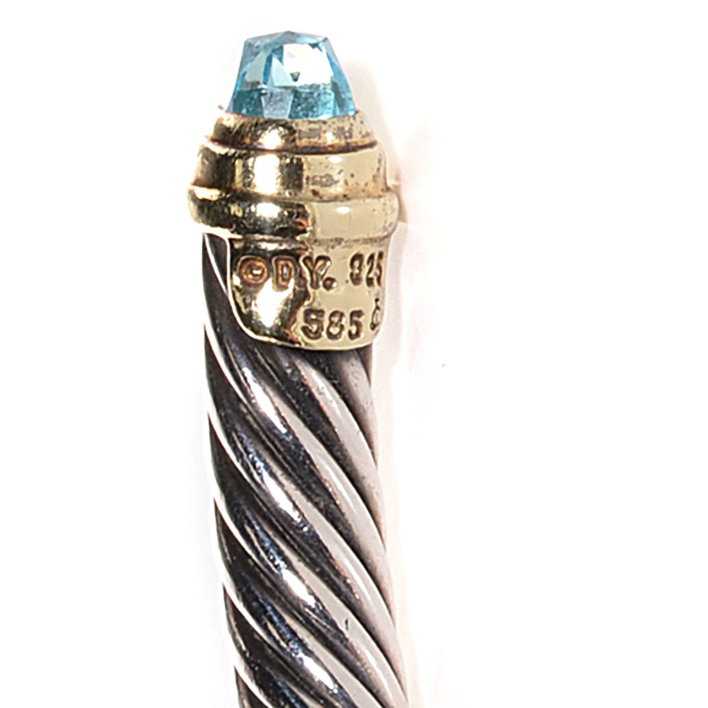 Sterling Silver 14K Yellow Gold Blue Topaz 5mm Cable Classics Petite Color Bracelet
