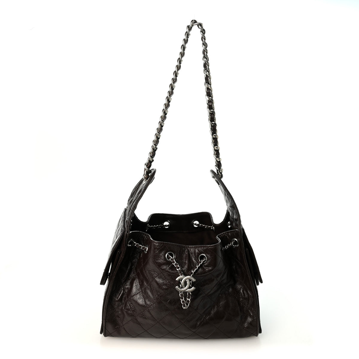 Chanel Shiny Crumpled Calfskin Quilted Small Chanel 25 Handbag Dark Brown 1 of 10