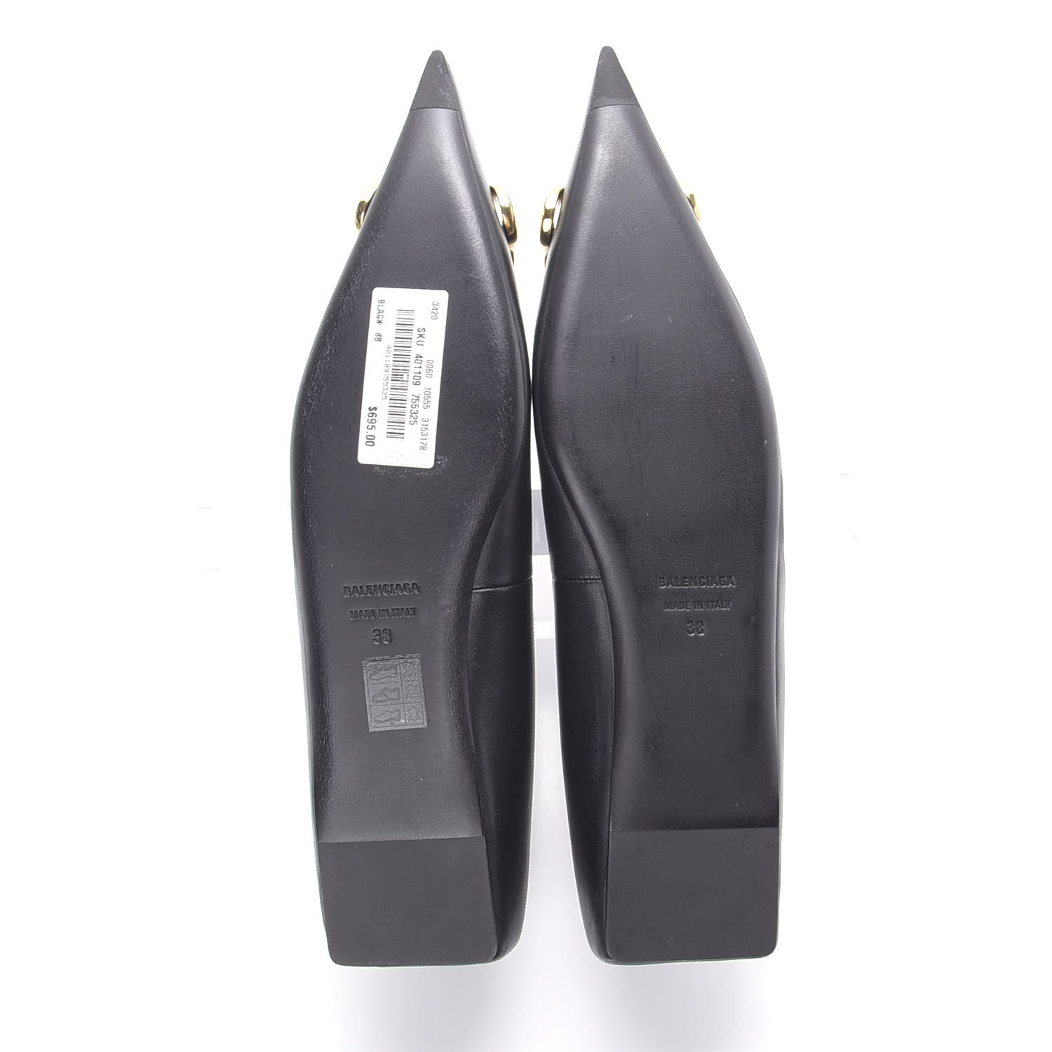 Balenciaga Calfskin BB Knife Pointy Toe Ballerina Flats 38 Black 6 of 12