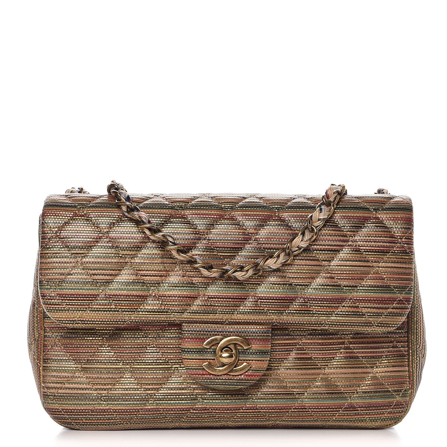 Chanel Metallic Sheepskin Thin Striped Small Single Flap Multicolor Gold 1 of 8