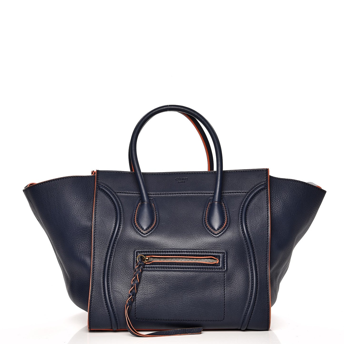 Supple Calfskin Large Phantom Luggage Navy Blue Orange