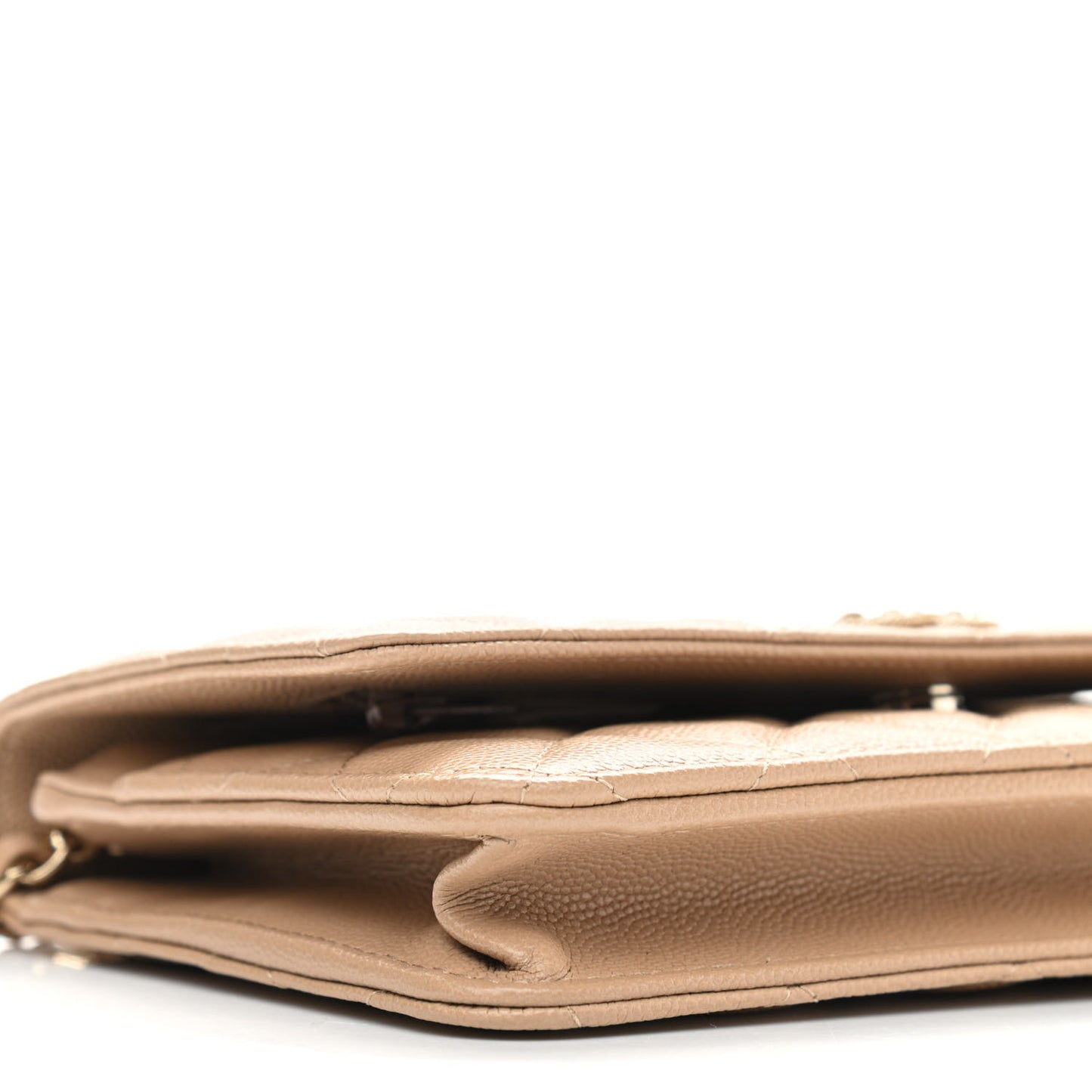 Caviar Quilted Crystal CC Wallet On Chain WOC Beige