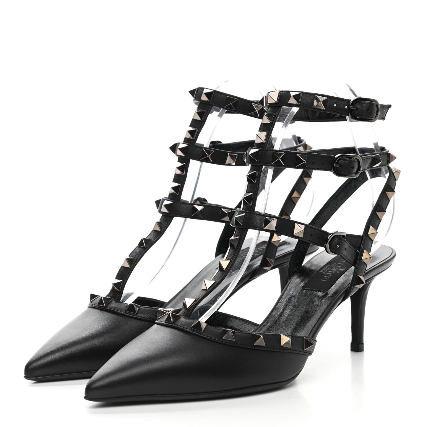 Calfskin Nappa Rockstud Ankle Strap 65mm Pumps 37.5 Black