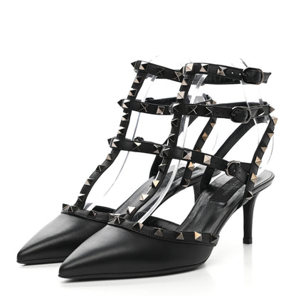 Valentino Garavani Calfskin Nappa Rockstud Ankle Strap 65mm Pumps 37.5 Black 3 of 8