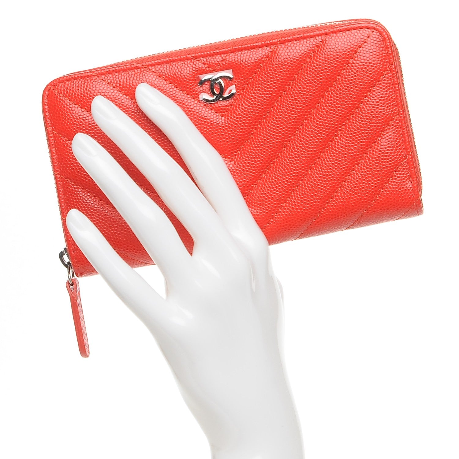 Chanel Caviar Chevron Quilted Small Zip Around Wallet Red 2 of 9