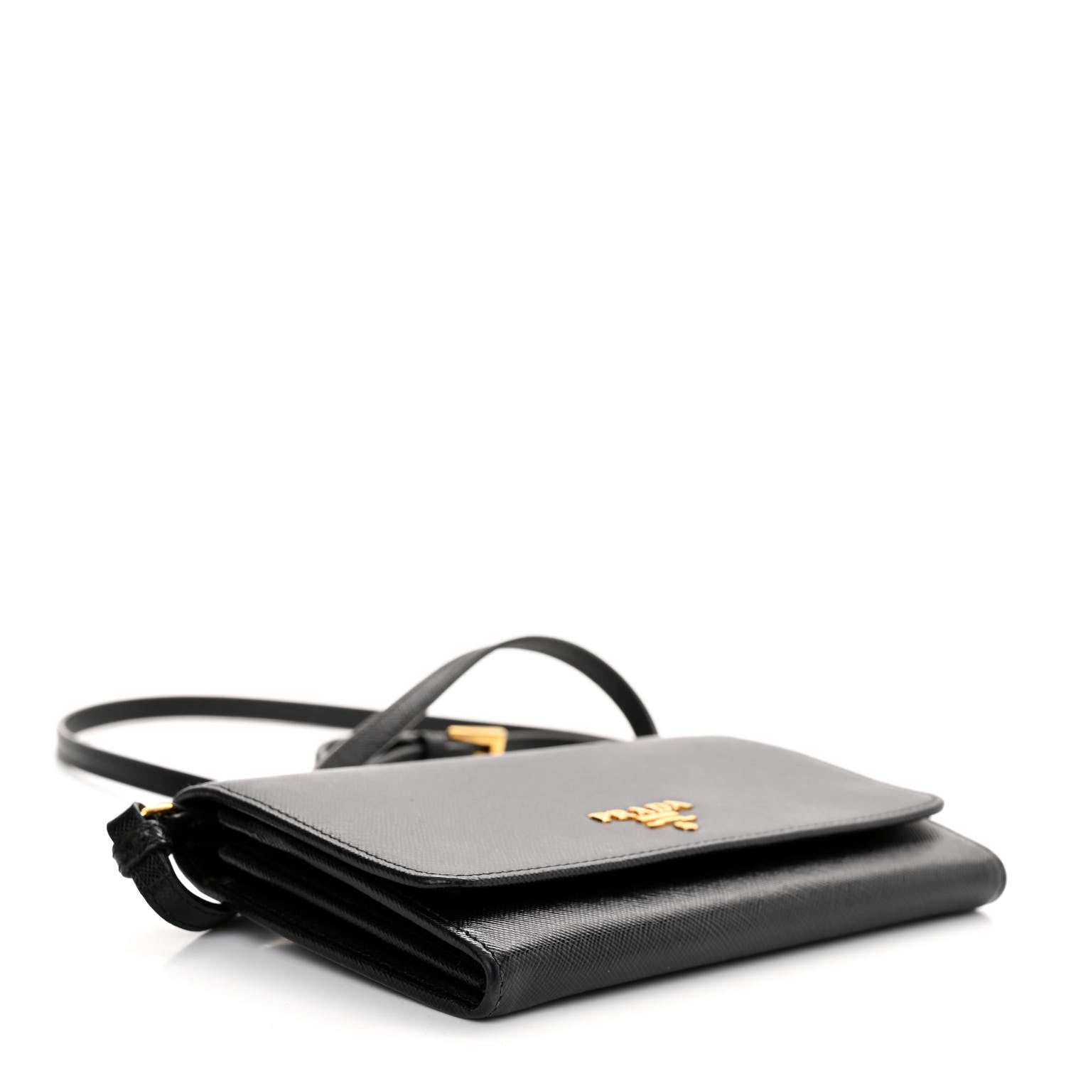 Prada Saffiano Vernice Mini Crossbody Wallet Black 4 of 9