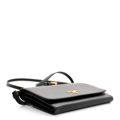 Prada Saffiano Vernice Mini Crossbody Wallet Black 4 of 9