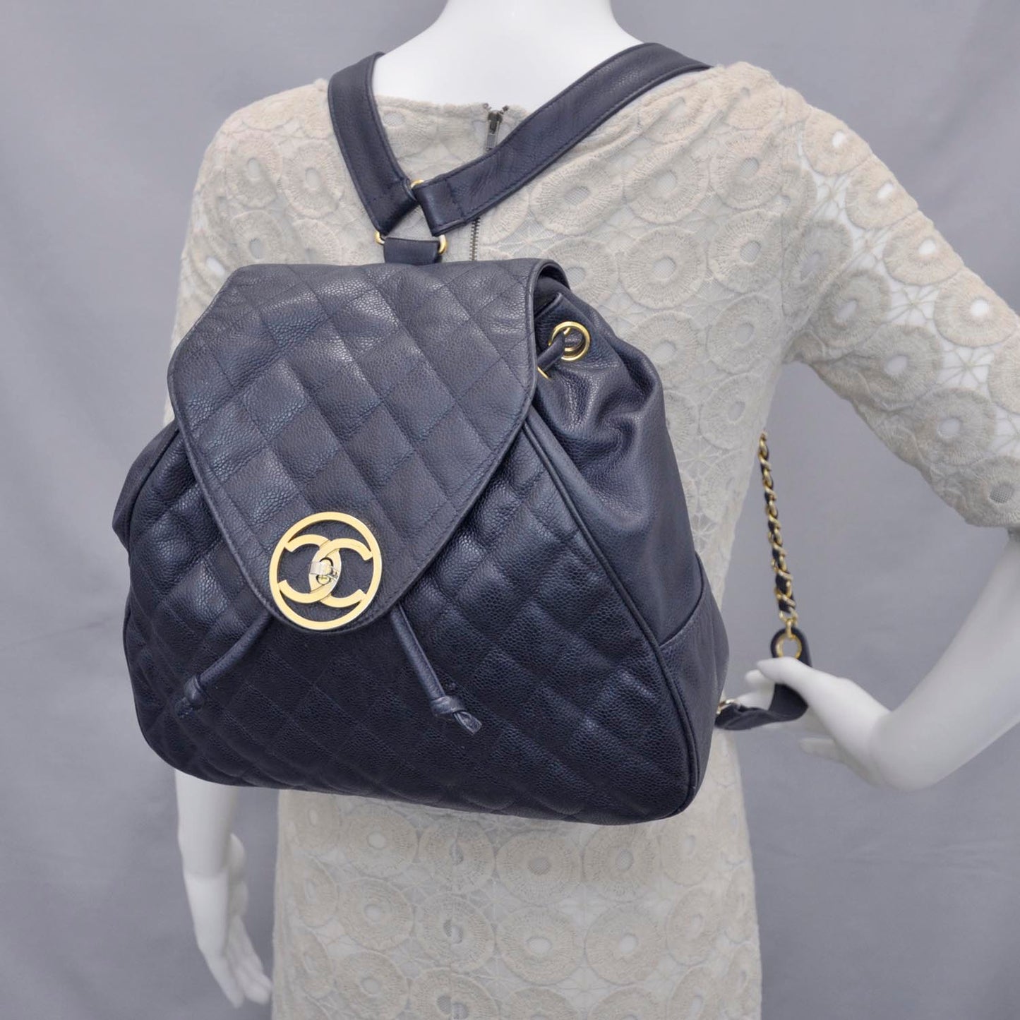 Caviar Quilted Backpack Navy Blue