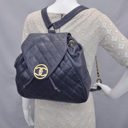 Chanel Caviar Quilted Backpack Navy Blue 2 of 10