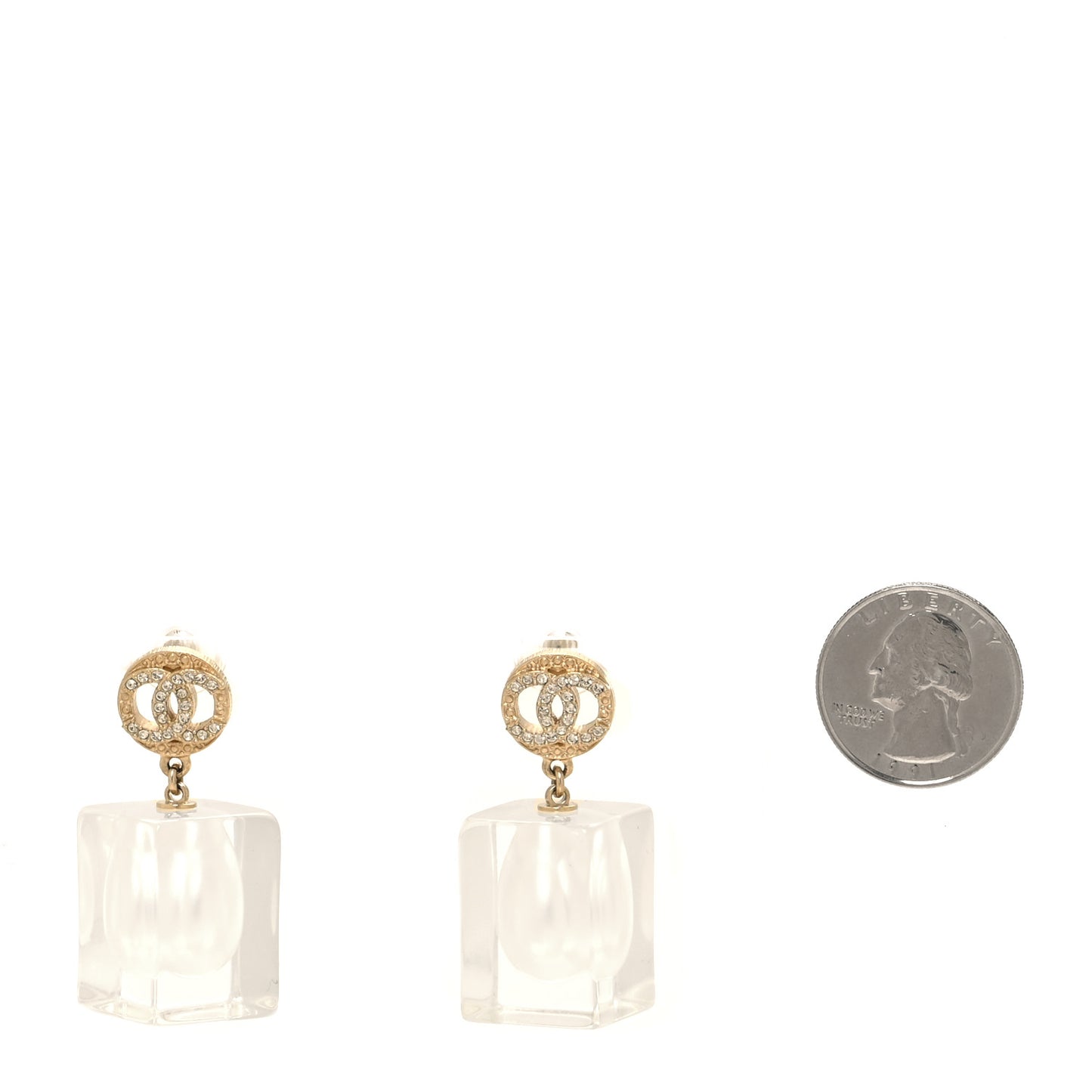 Crystal Lucite Pearl CC Drop Earrings Gold