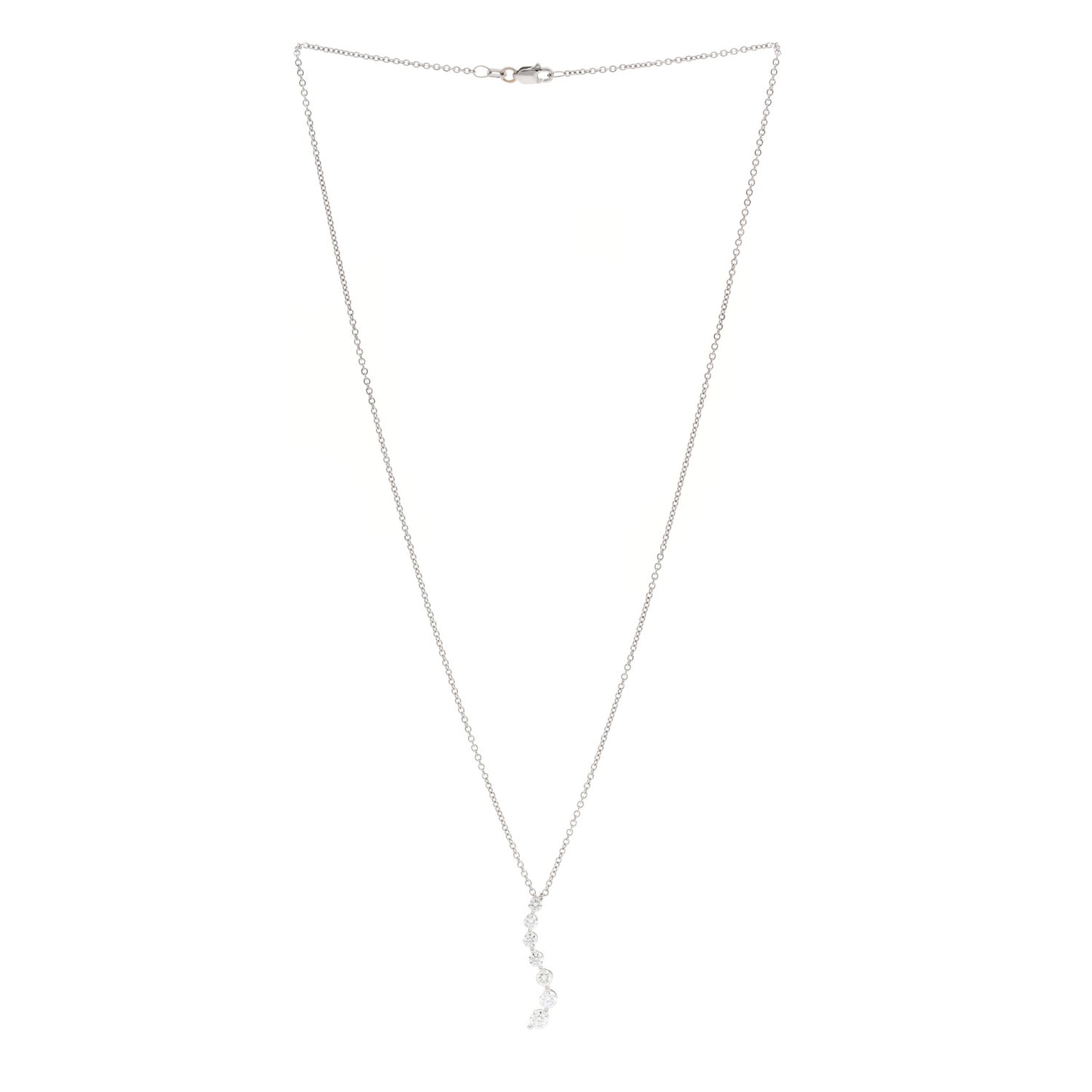 18K White Gold Diamond .88ctw Graduated Drop Pendant Necklace
