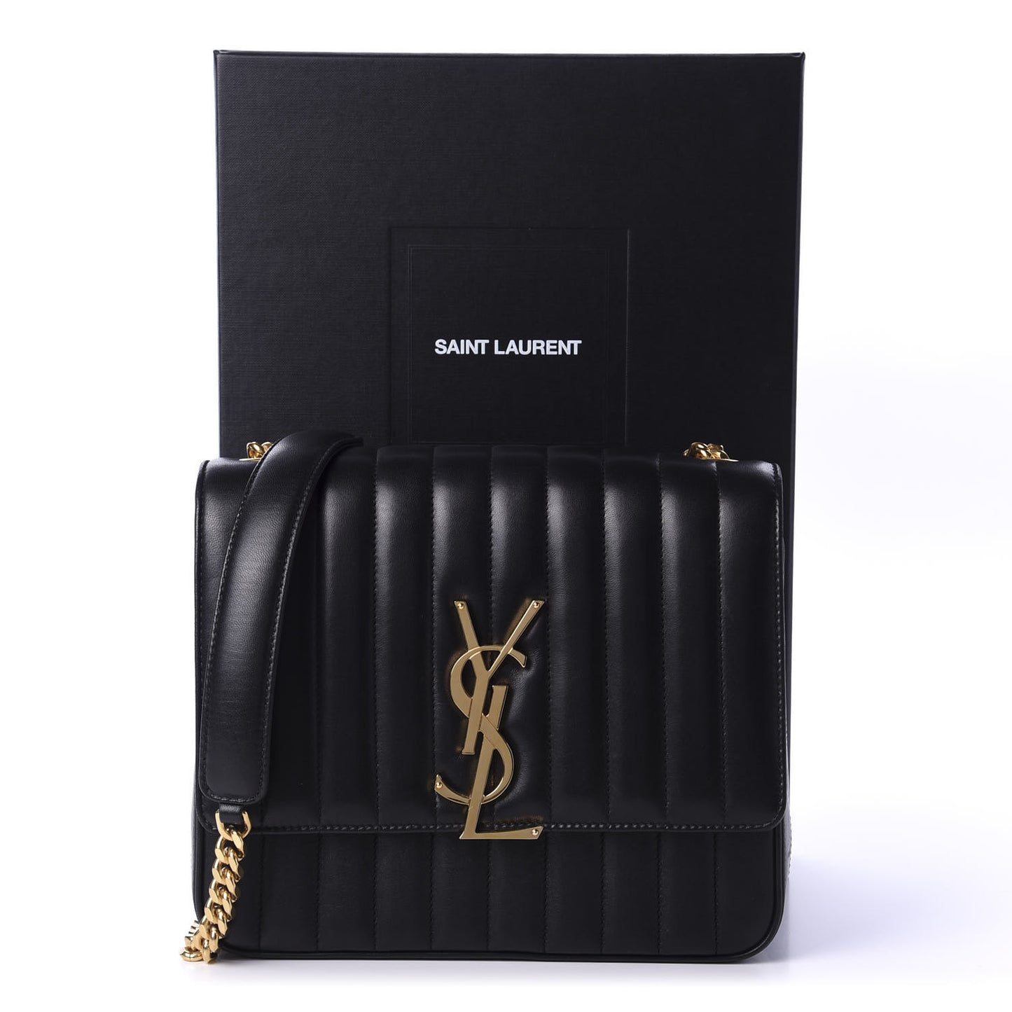 Lambskin Matelasse Monogram Large Vicky Chain Bag Black