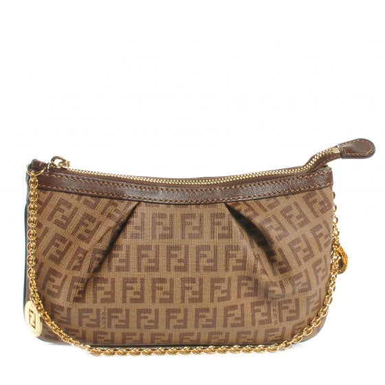 Fendi Zucchino Spalmati Vitello Mini Forever Chain Strap Pochette Nocciola Castagna 1 of 9