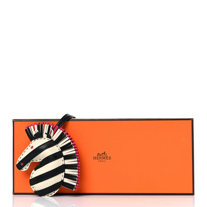 Hermes Milo Lambskin Geegee Savannah Bag Charm Craie Black Rose Mexico 4 of 4