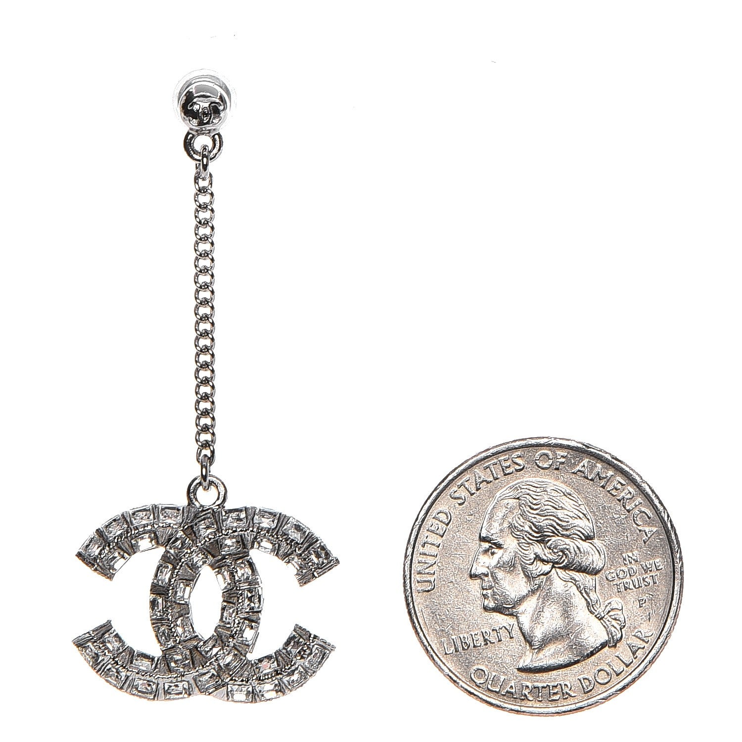 Chanel Baguette Crystal CC Dangle Earrings Silver 2 of 3