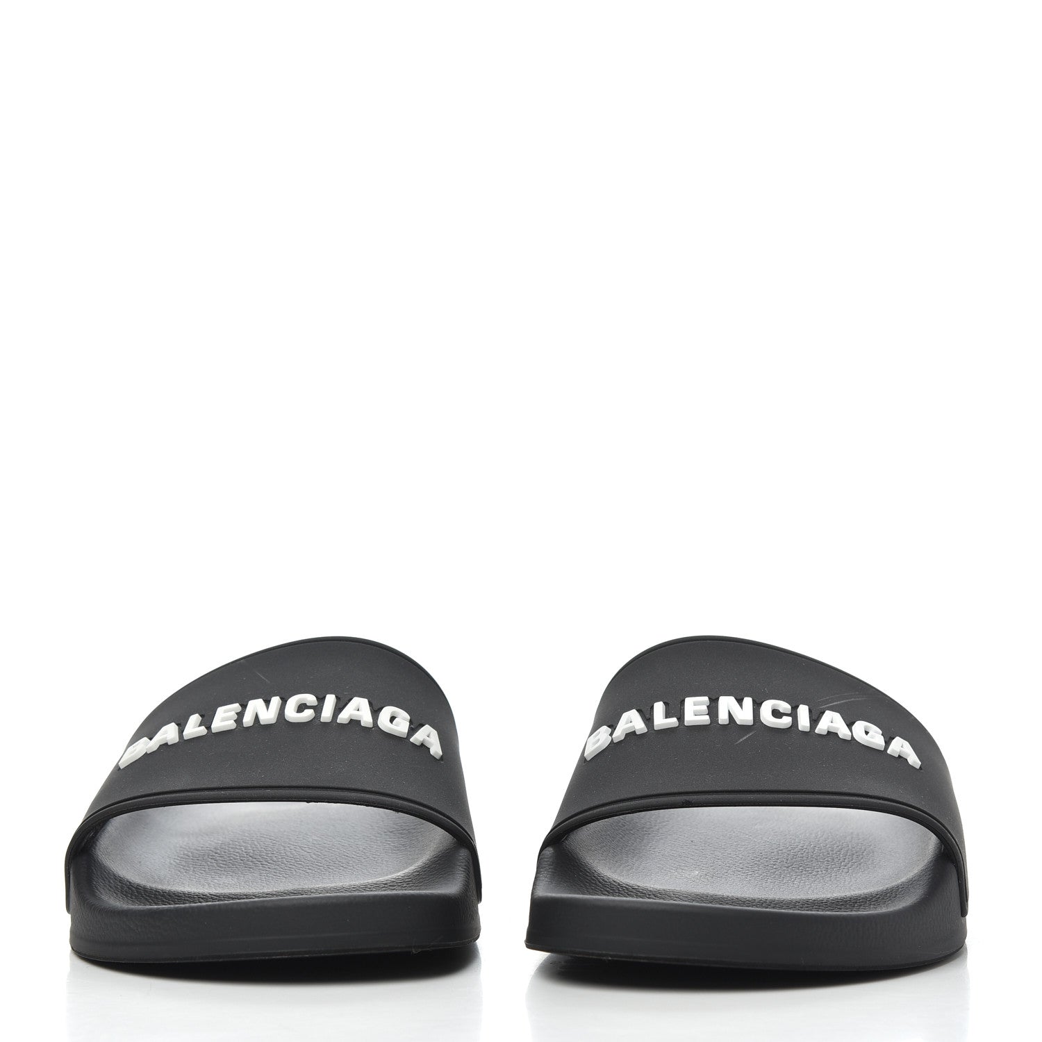 Balenciaga PVC Logo Womens Pool Slide Sandals 38 Black White 2 of 14