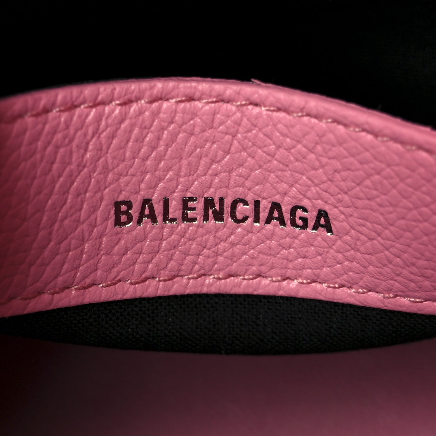 Signature Grained Calfskin Logo XXS Ville Top Handle Bag Rose Bubblegum Black
