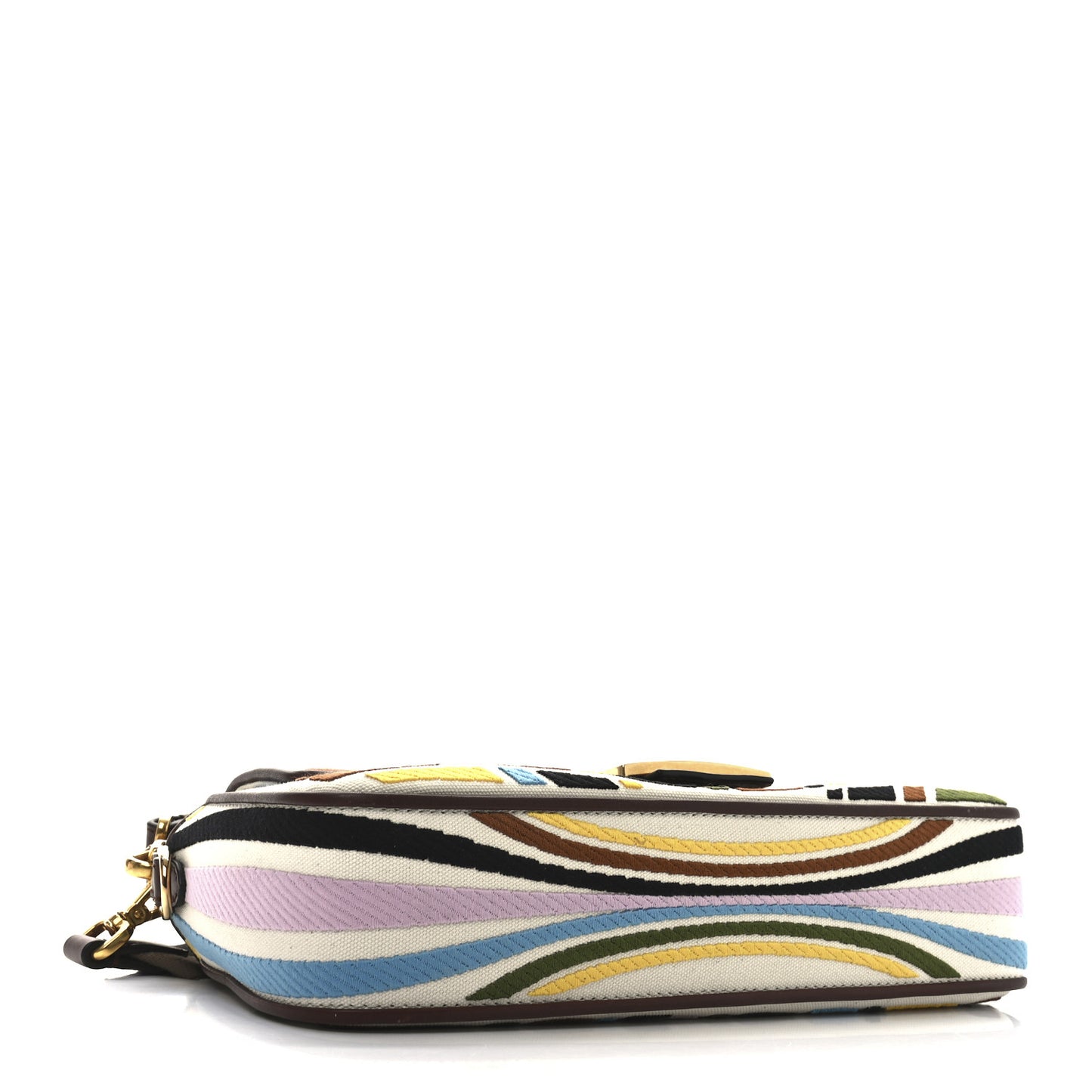 X SARA COLEMAN Canvas Vitello King Seta FF Fish Eye Embroidered Baguette Grezzo Multicolor Ghianda