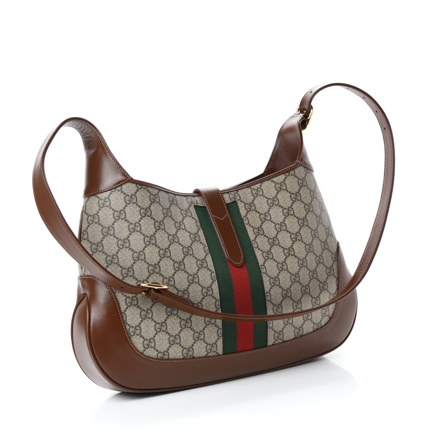 GG Supreme Monogram Azalea Calfskin Web Medium Jackie 1961 Hobo Beige Ebony Brown Sugar
