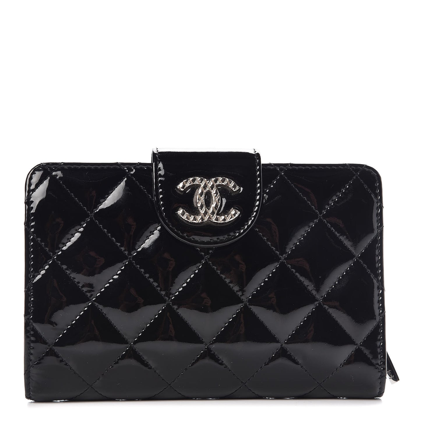 Patent Quilted Brilliant Zipped Pocket Wallet Black