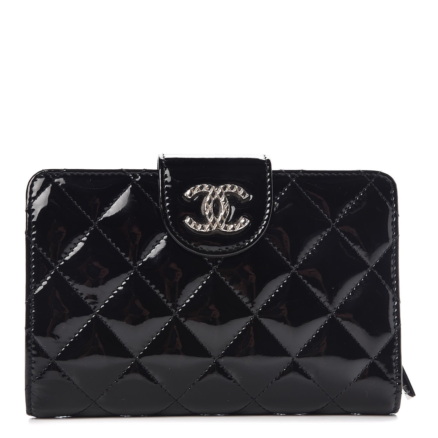 Chanel Patent Quilted Brilliant Zipped Pocket Wallet Black 1 of 11