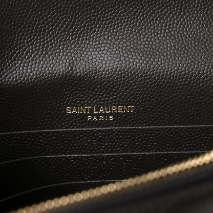 Saint Laurent Grain De Poudre Matelasse Chevron Monogram Envelope Chain Wallet Earth 5 of 9