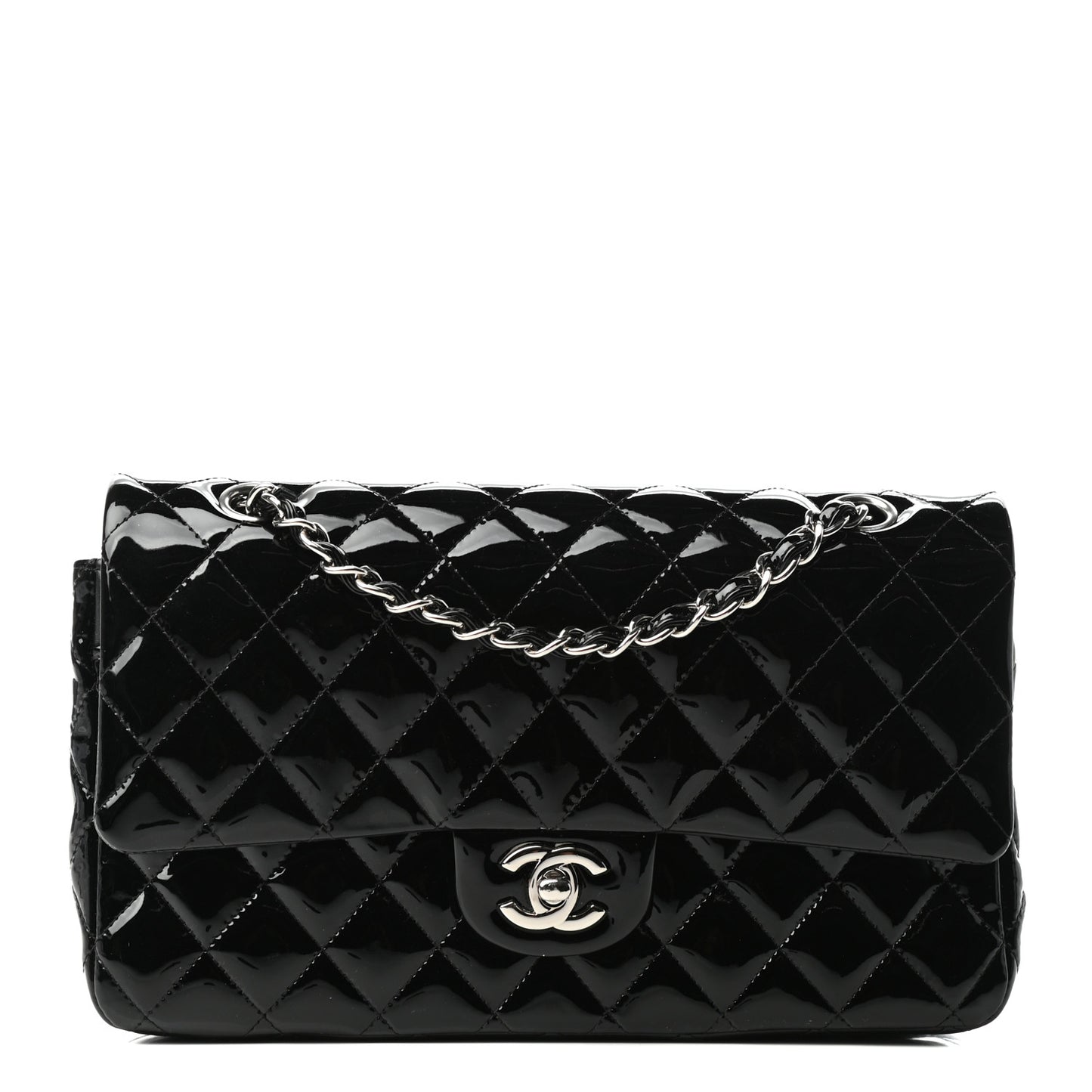 Patent Quilted Medium Double Flap Black