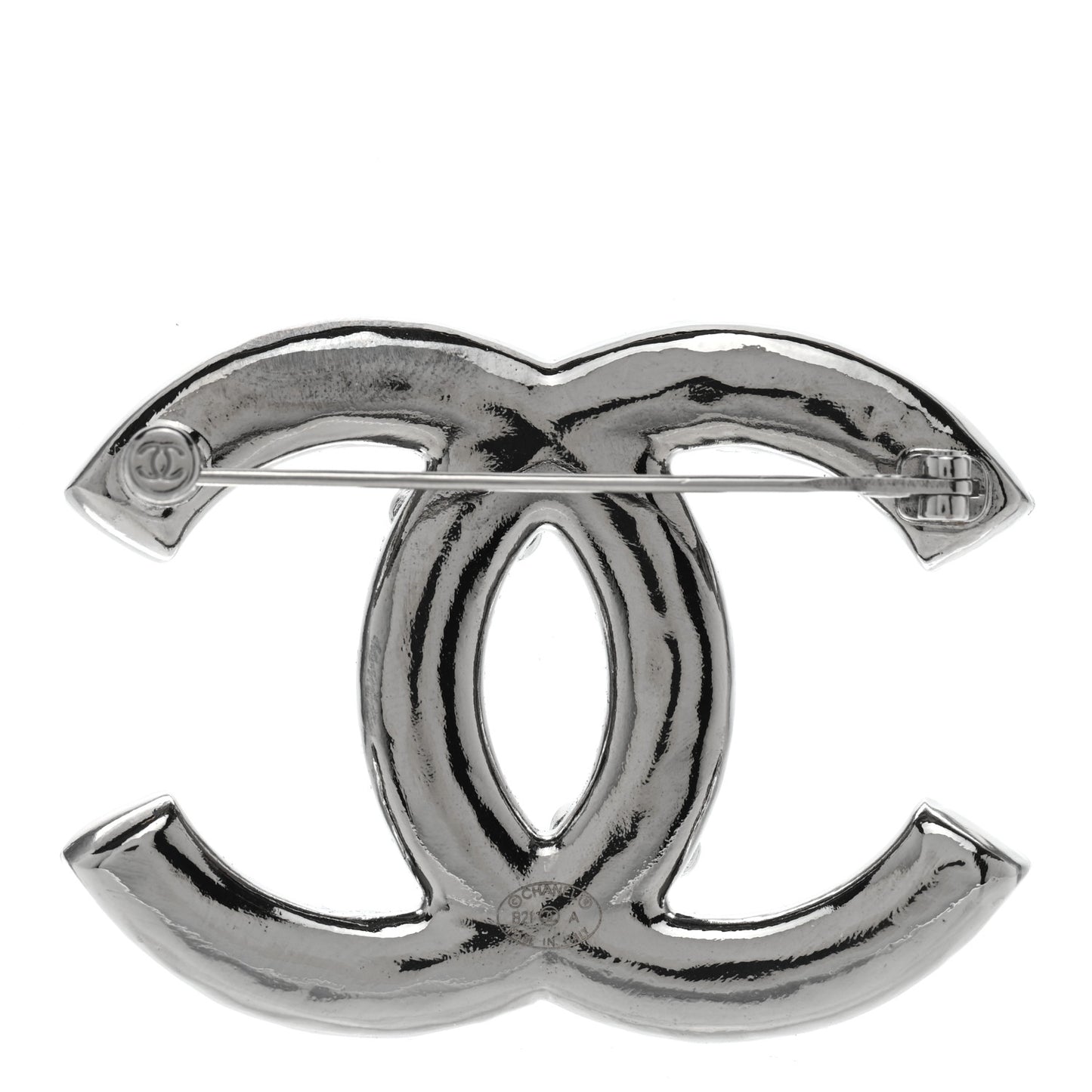 Pearl Crystal CC Brooch Silver