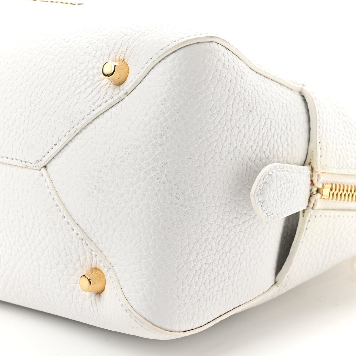 London Grainy Calfskin Small Greenwood Bowling Bag White