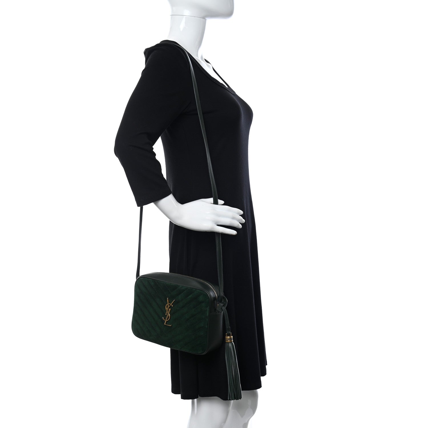 Saint Laurent Suede Calfskin Monogram Lou Camera Bag Vert Fonce 2 of 9
