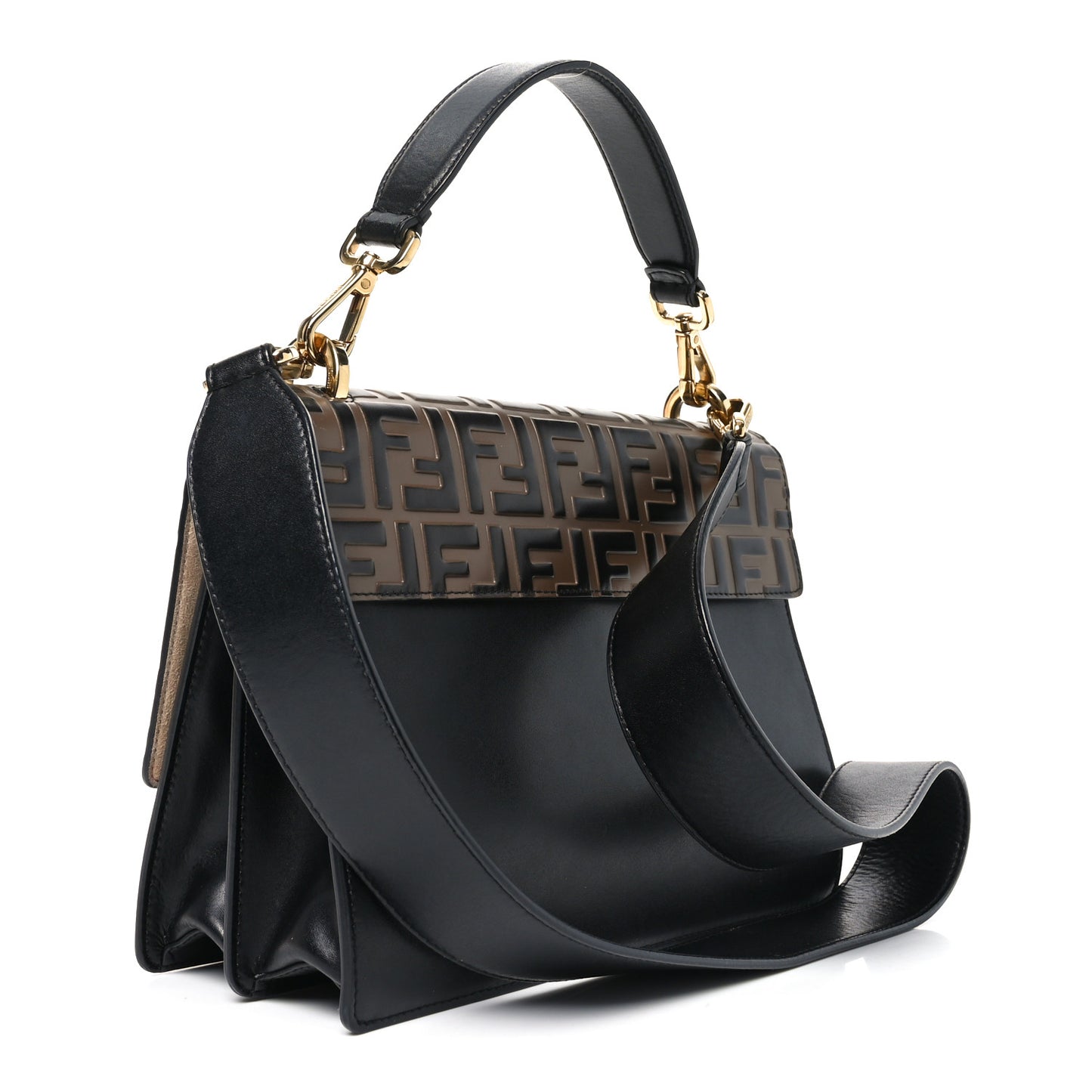 Vitello Liberty Bi-Color FF 1974 Embossed Chain Strap Kan U Shoulder Bag Black Maya