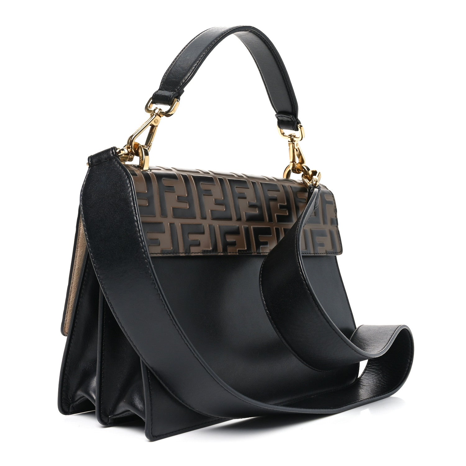 Fendi Vitello Liberty Bi-Color FF 1974 Embossed Chain Strap Kan U Shoulder Bag Black Maya 2 of 10