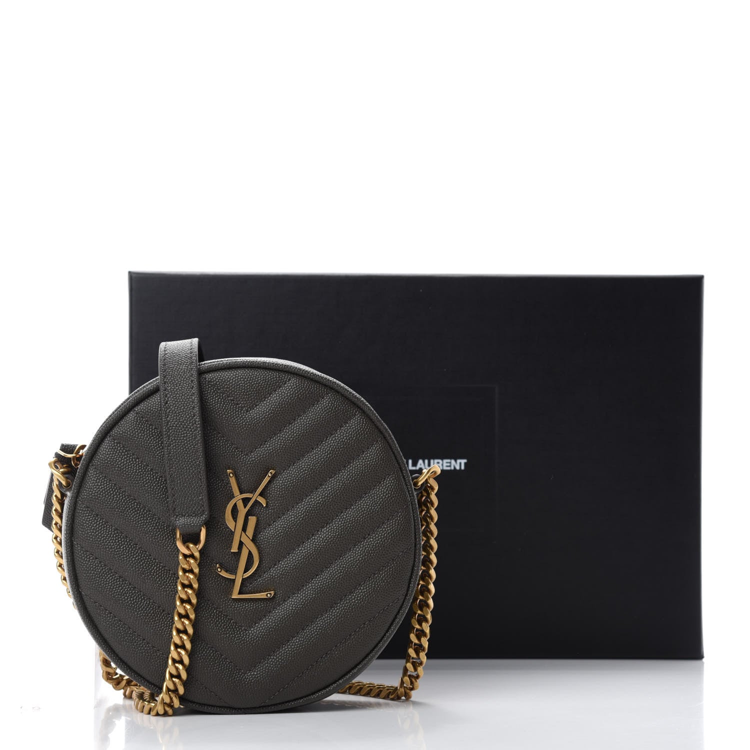 Saint Laurent Grain De Poudre Matelasse Chevron Quilted Round Vinyle Camera Bag Pebble 11 of 11