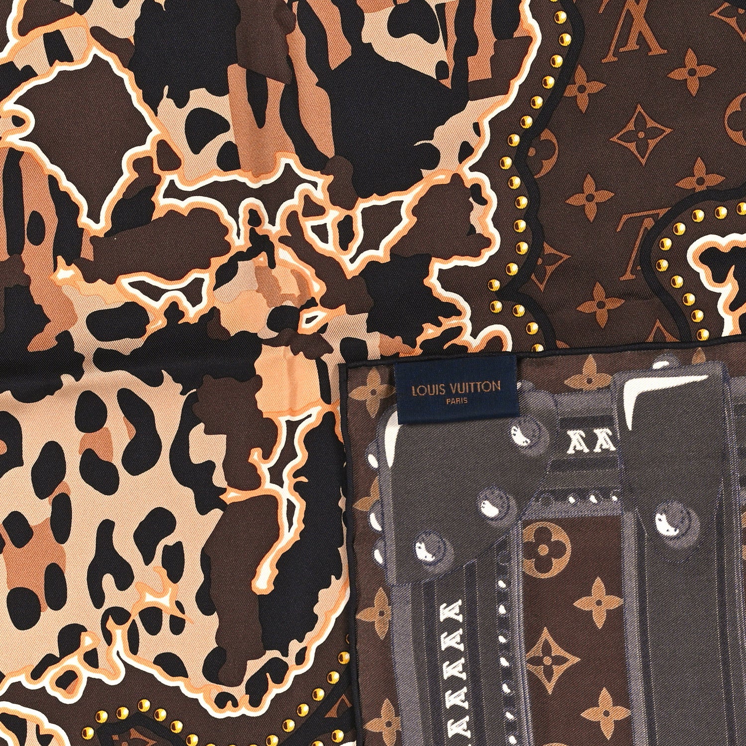Louis Vuitton Silk Monogram LV World Square Scarf Brown 3 of 3