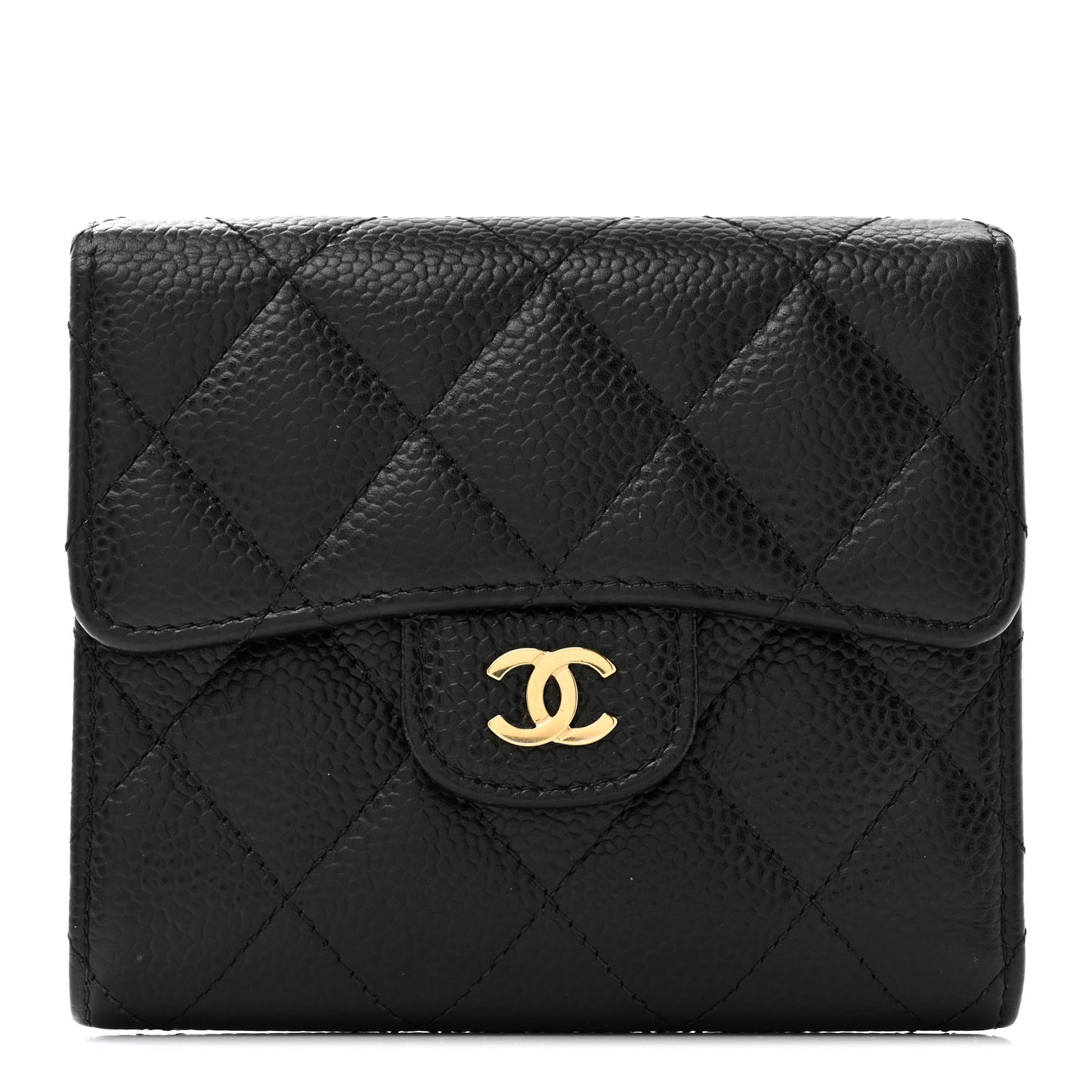Caviar Quilted Compact Flap Wallet Black