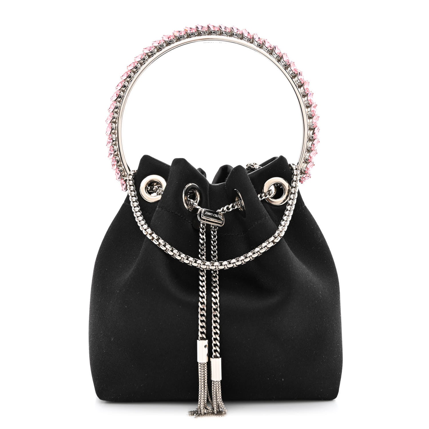 Jimmy Choo Satin Crystal Embellished Top Handle Bon Bon Bag Black 1 of 10