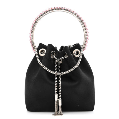 Jimmy Choo Satin Crystal Embellished Top Handle Bon Bon Bag Black 1 of 10