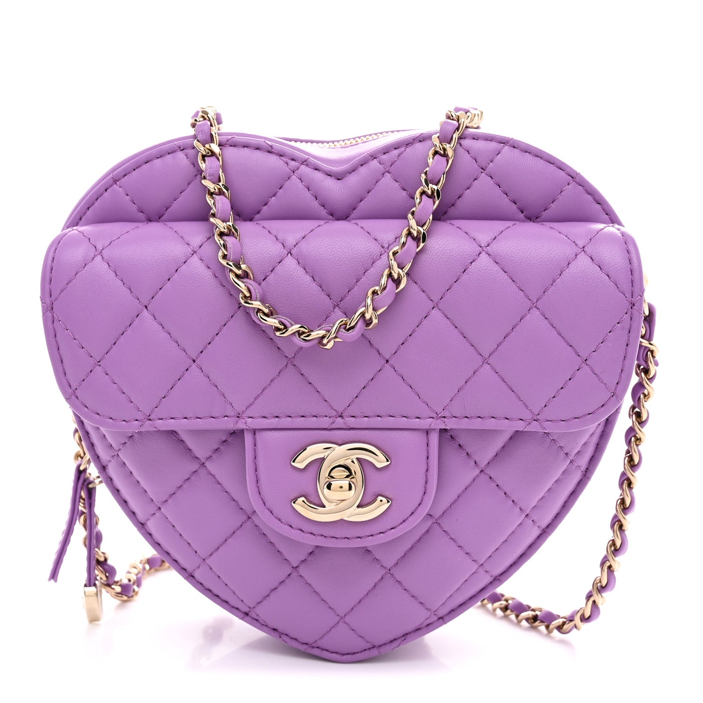 Lambskin Quilted CC In Love Heart Bag Purple