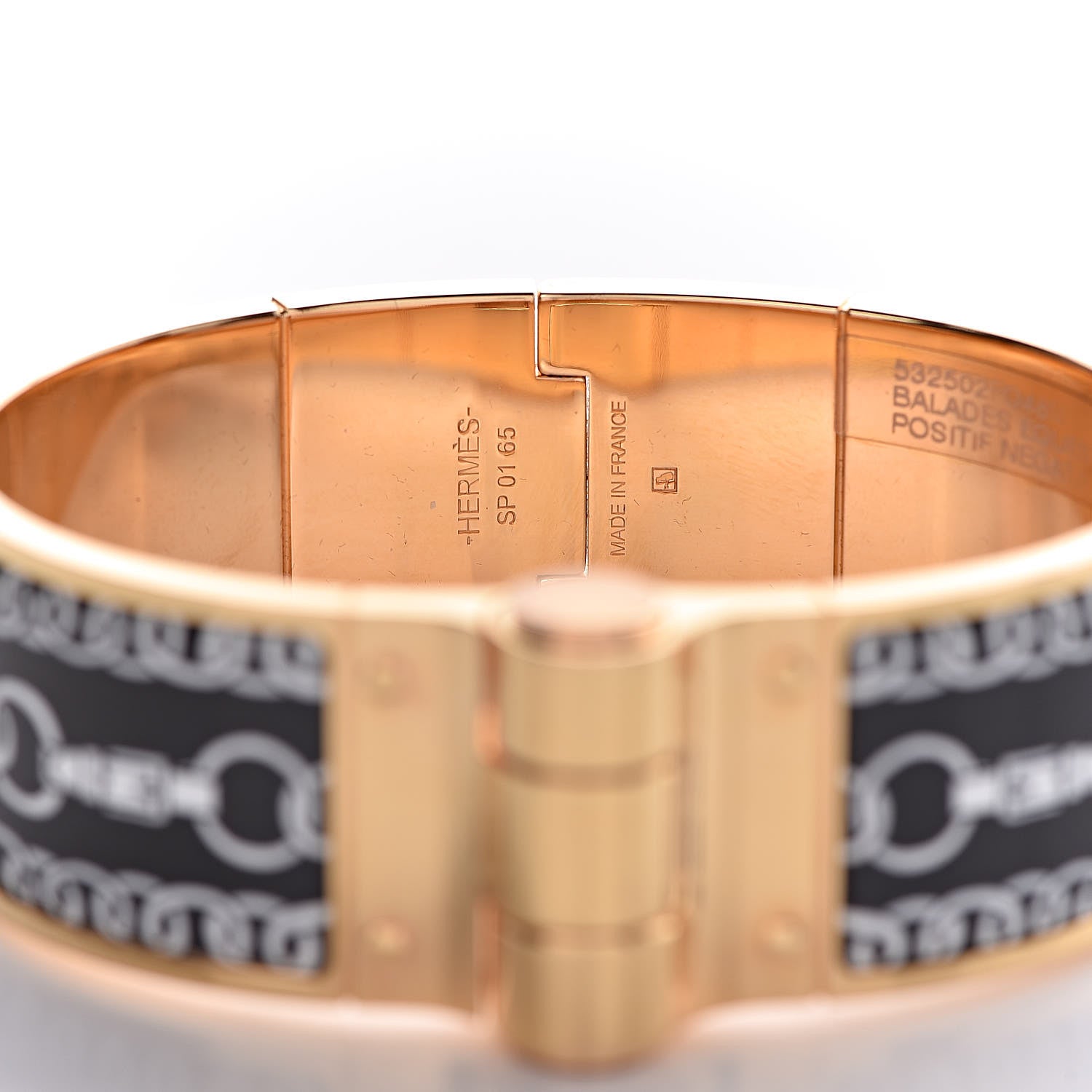 Hermes Enamel Printed Wide Balades Equestres Positif Negatif Hinged Bracelet M Black 4 of 6