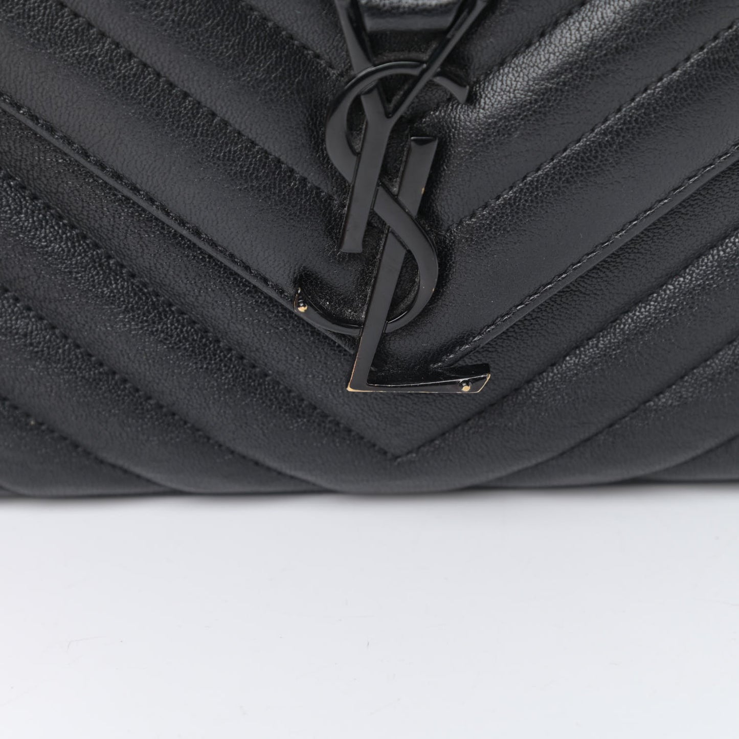 Sheepskin Matelasse Chevron Monogram Monochrome Medium College Bag Black