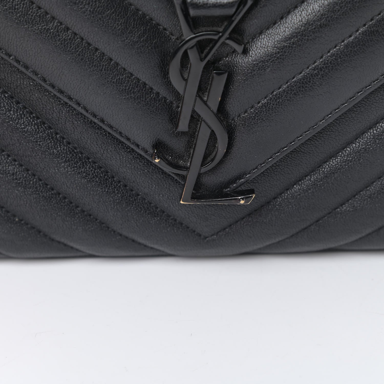 Saint Laurent Sheepskin Matelasse Chevron Monogram Monochrome Medium College Bag Black 12 of 13
