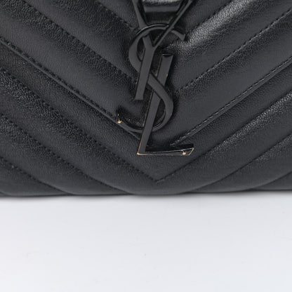 Saint Laurent Sheepskin Matelasse Chevron Monogram Monochrome Medium College Bag Black 12 of 13