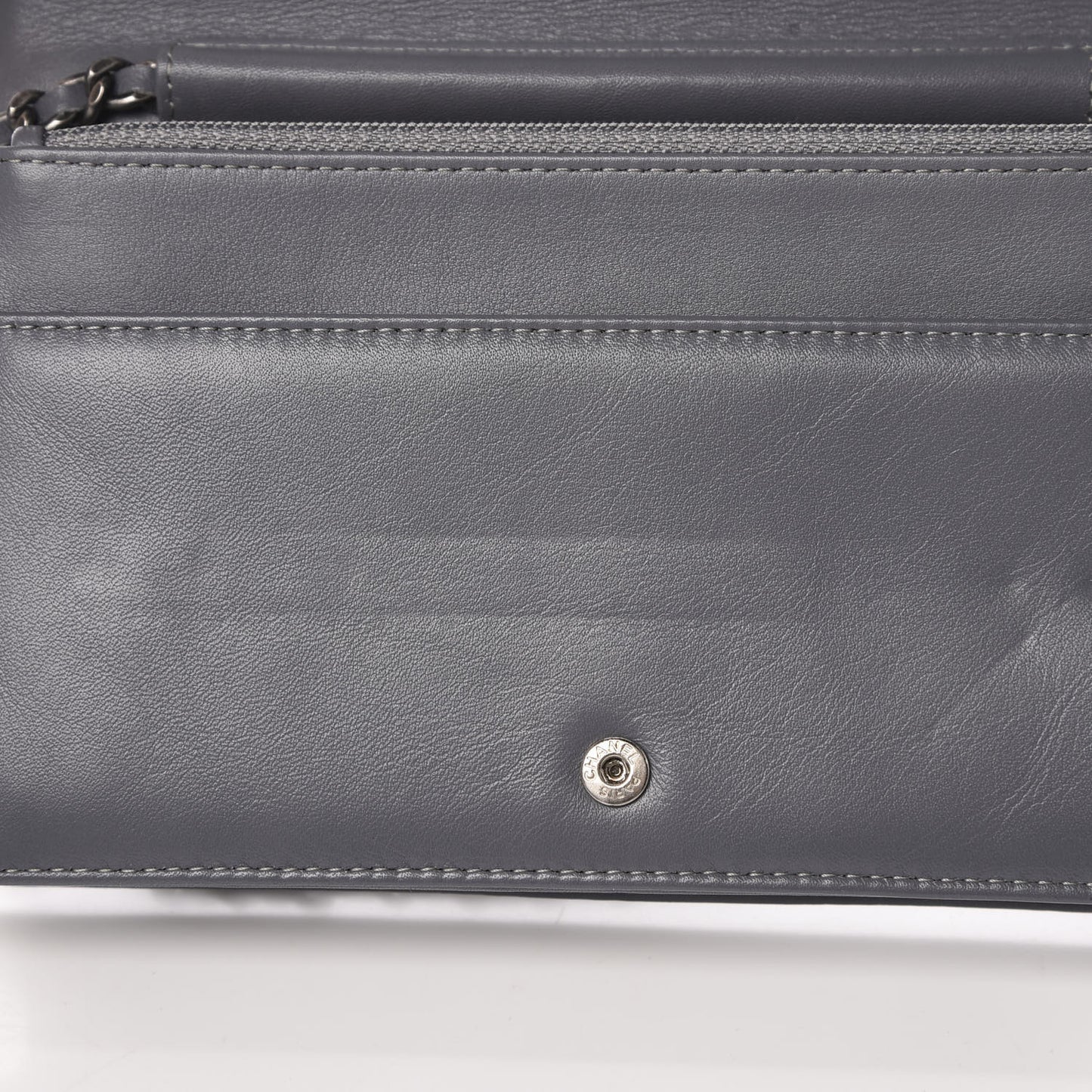 Patent Camellia Embossed Wallet on Chain WOC Dark Blue