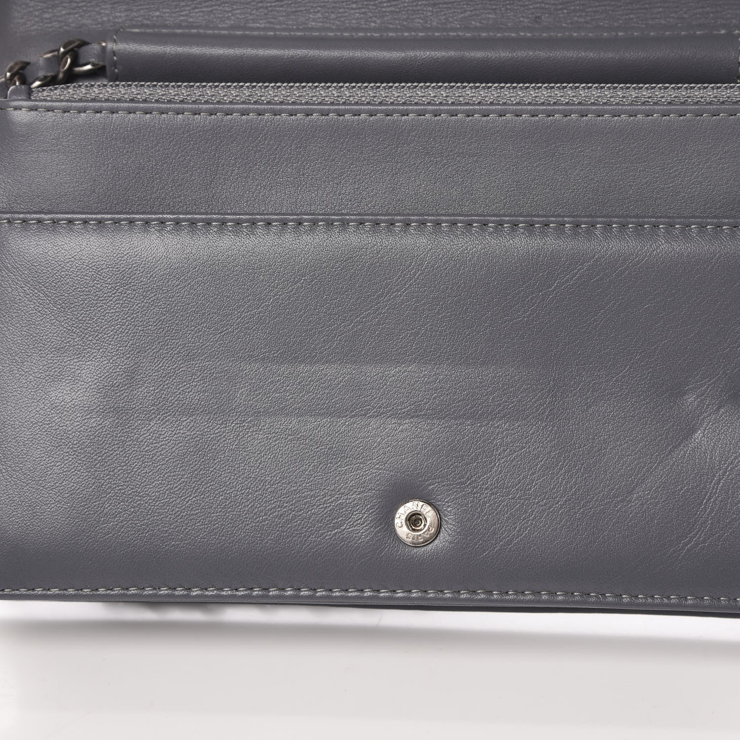 Chanel Patent Camellia Embossed Wallet on Chain WOC Dark Blue 13 of 14