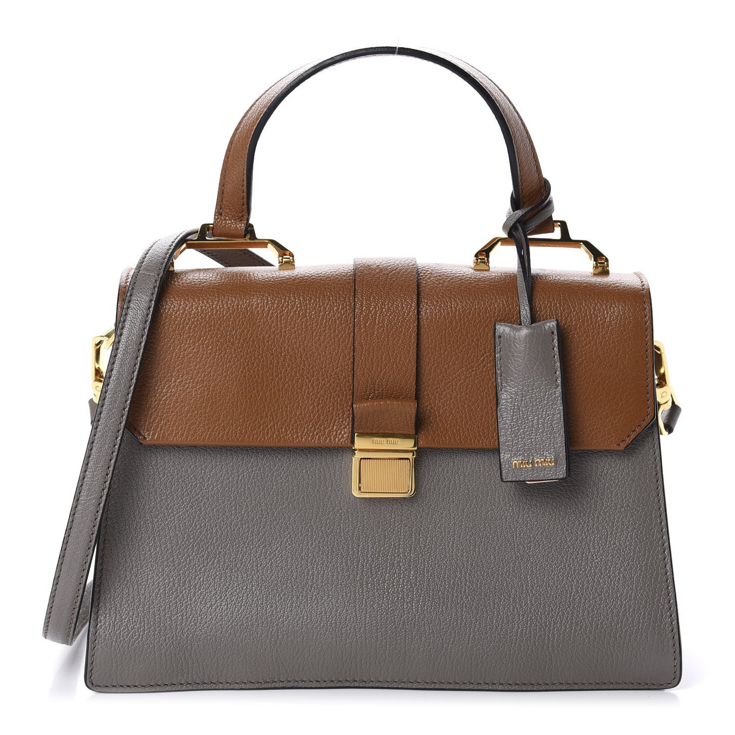 Miu Miu Goatskin Bandoliera Madras Bi-Color Shoulder Bag Grey and Brown 1 of 9