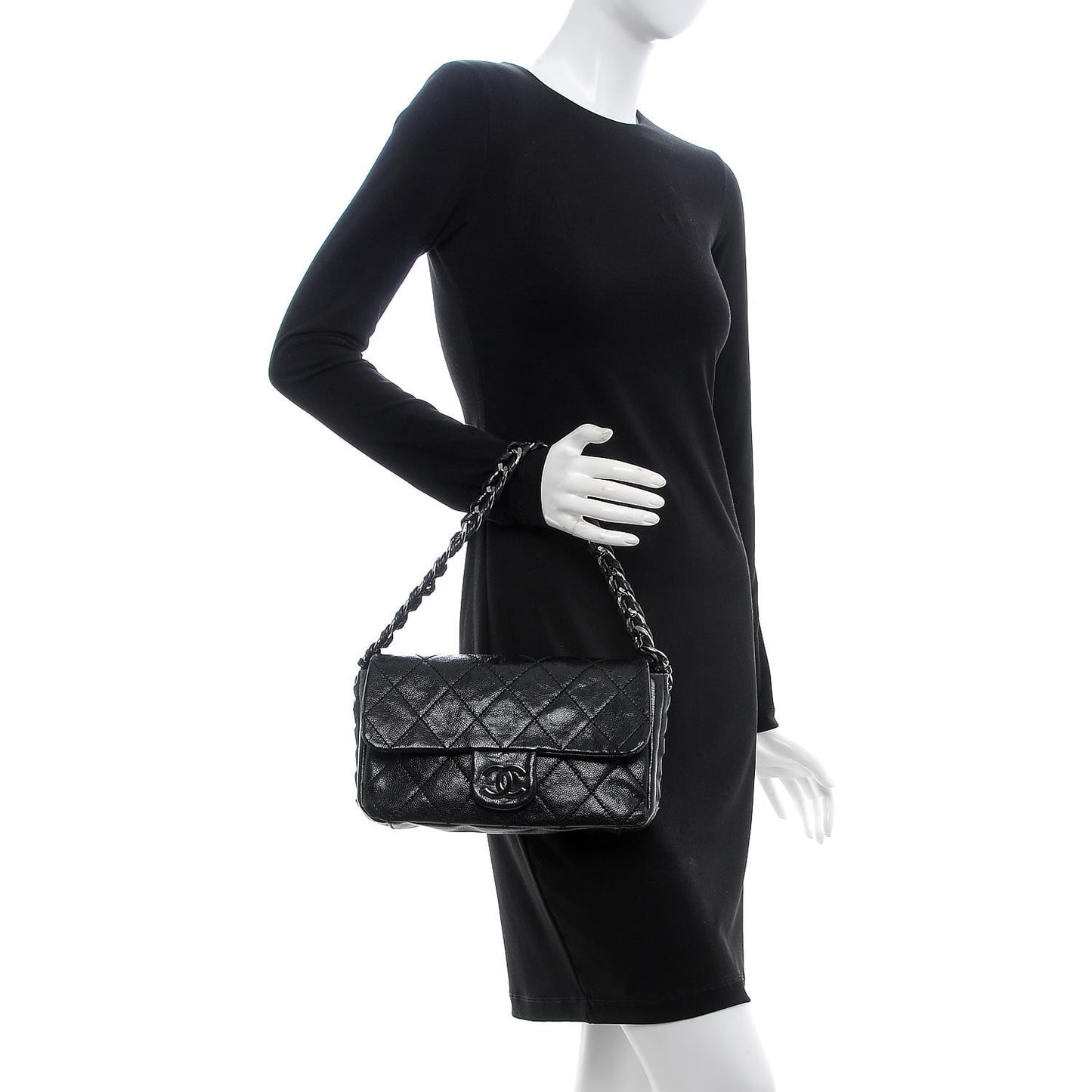 Glazed Caviar Quilted Modern Chain Flap Black