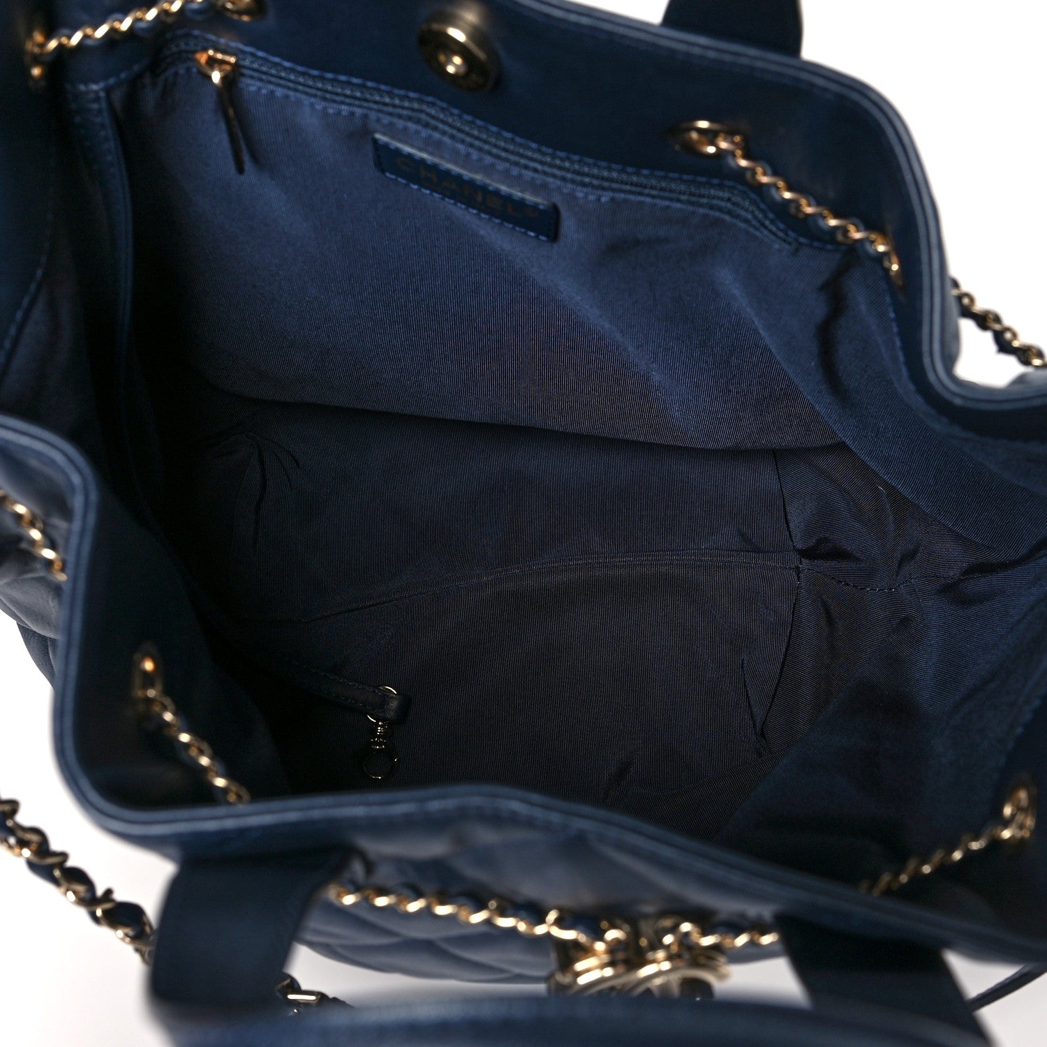 Chanel Lambskin Quilted CC Dweller Drawstring Tote Dark Blue 5 of 10
