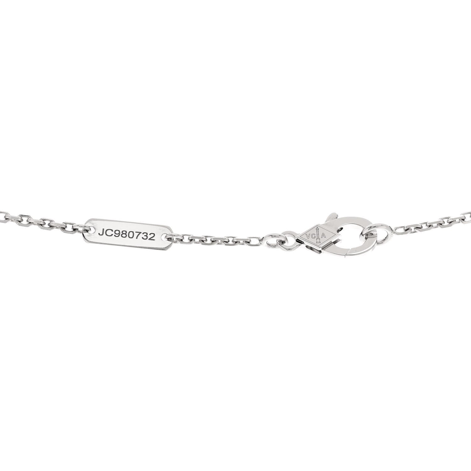 Van Cleef & Arpels 18K White Gold Diamond Celadon Green Sevres Porcelain Vintage Alhambra Pendant Necklace 5 of 6